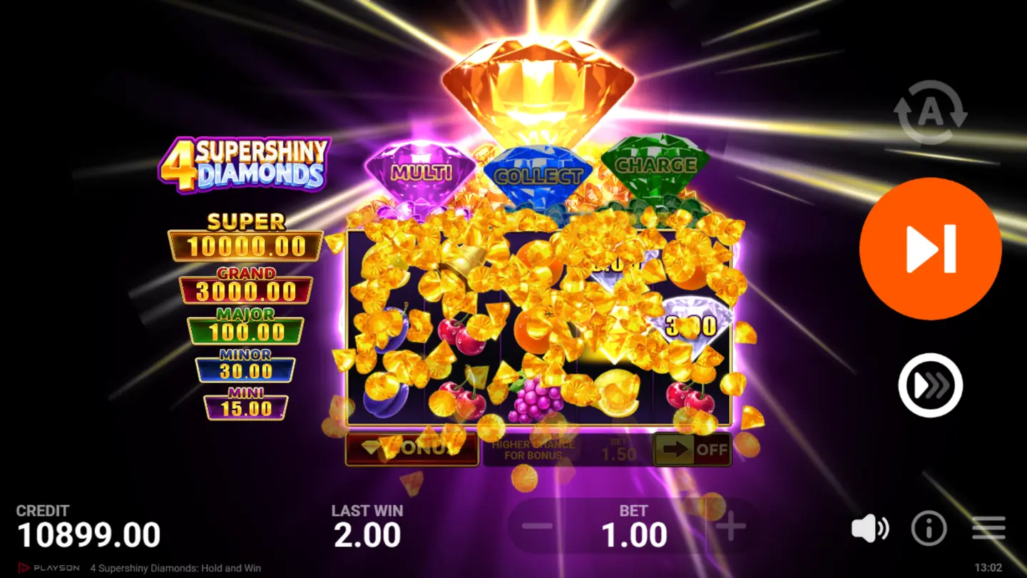 Bonus Game respin counter reset to 3 after a new Diamond symbol lands