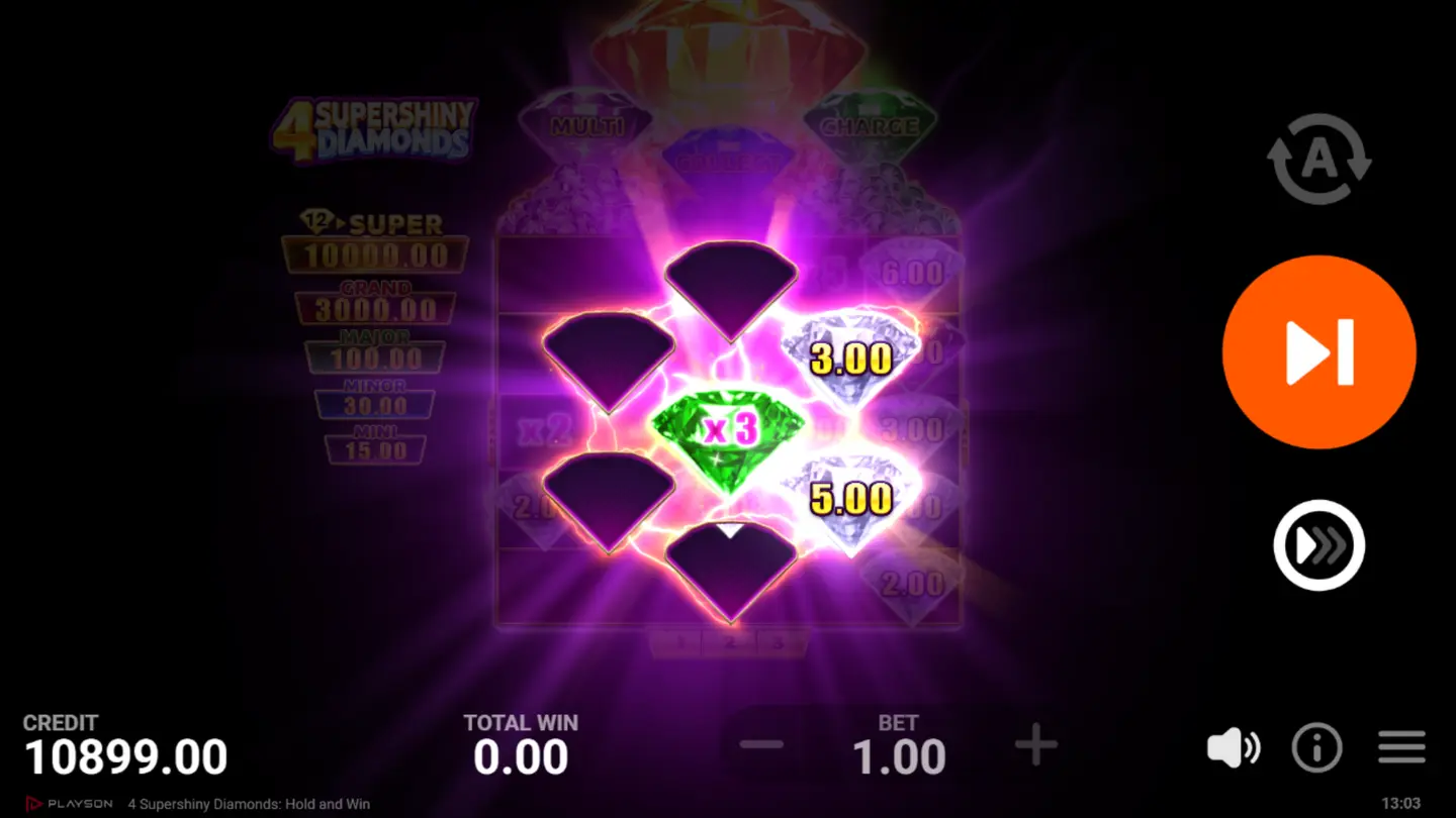 Charge Feature revealing 6 extra cells with random symbols during the Bonus Game